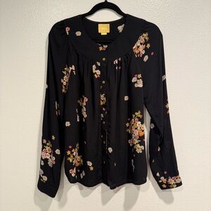 Anthropologie Maeve Black Floral Long Sleeve Blouse